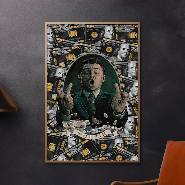 The Wolf of Wall Street Poster, Jordan Belfort Wolf of Wall Street Geld Wandkunst, Luxus Geld Leinwand