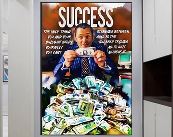 Poster di denaro di successo, arte della parete di denaro di Wolf of Wall Street, poster motivazionale di denaro, tela di denaro di successo