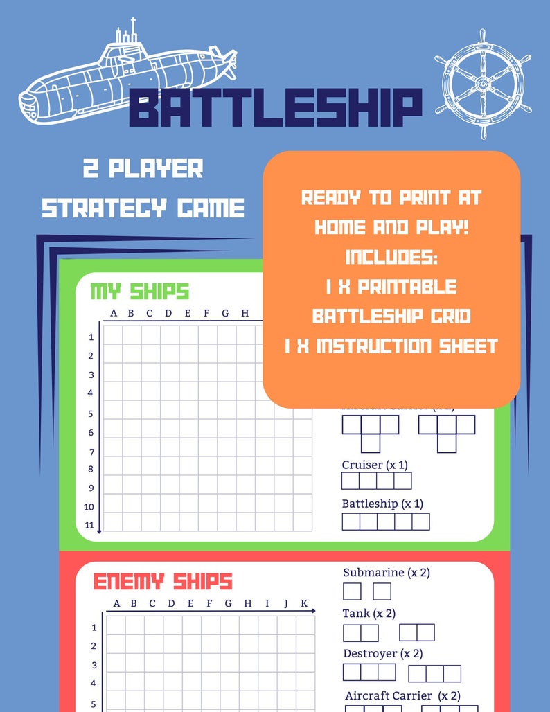 Printable Battleship Game - Etsy