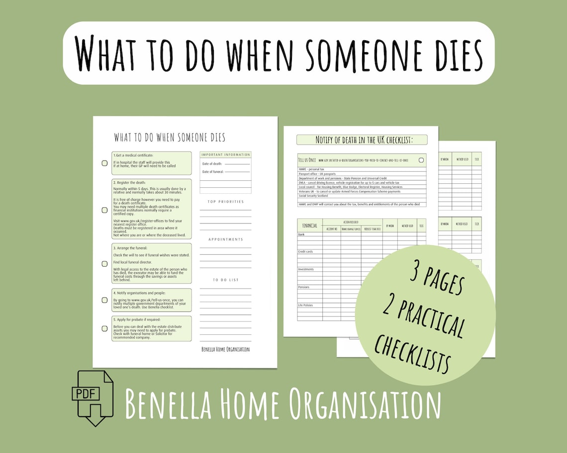 What to Do When Someone Dies - a Checklist to Help You (UK) - Etsy