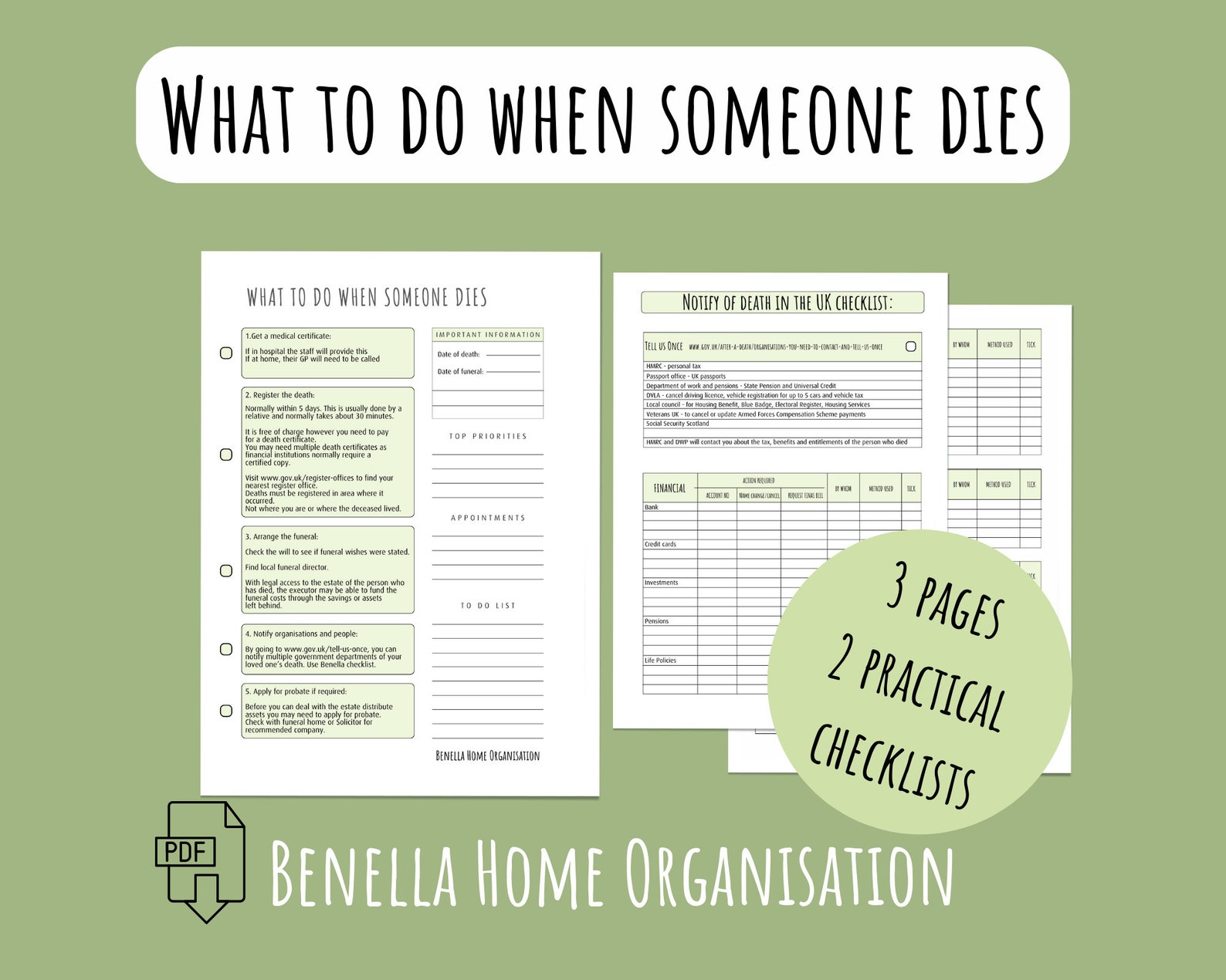 What to Do When Someone Dies - a Checklist to Help You (UK) - Etsy