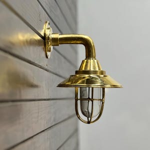Handmade Antique Brass Swan Bulkhead Wall Sconce | Nautical Small Retro Light with Shade | Maritime Wall Lighting for Home & Office Decor
