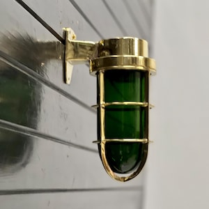Elegant Home Decor Antique Lighting | Brass Wall Sconce with Green Glass Shade | Vintage Style Wall Mount Light Fixture