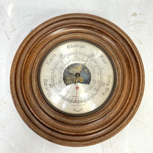 Maritime Antique Stormy Rain Change Fair Daymaster Thermometer Wooden Barometer - Britain