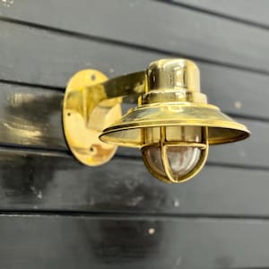 Restored Brass Maritime Wall Sconce | Antique Shade Nautical Light Fixture | Vintage Coastal Wall Lamp | Timeless Nautical Decor