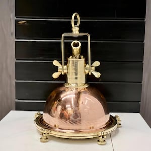 Nautical Cargo Pendant | Copper & Brass Hanging Spotlight | Coastal Maritime Home Decor Lighting