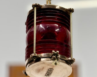 Midcentury Authentic Reclaim Nautical Vintage Hanging Perko Electric Lamp - Red