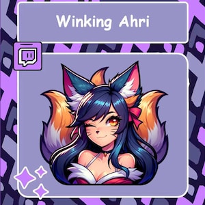 Winking Ahri Twitch Emote, Ahri Emote, Discord emote, League of Legends Emote, YouTube emote, Sub badge, Cheer badge, LoL Emote, Stream