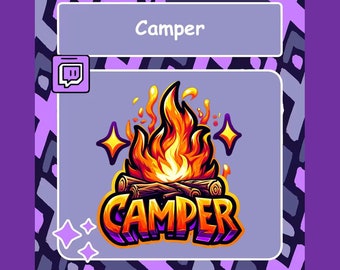 Camper Twitch Emote, Discord emote, FPS Game Emote, YouTube emote, Sub badge, Cheer badge, Shooter Emote, Stream emote, Campfire emote