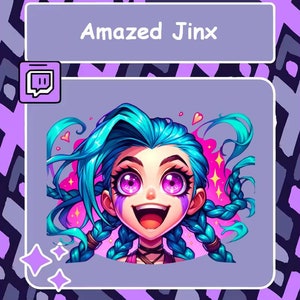 Amazed Jinx Twitch Emote, Jinx Emote, Discord emote, League of Legends Emote, YouTube emote, Sub badge, Cheer badge, LoL Emote, Stream emote