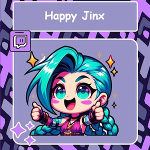 Happy Jinx Twitch Emote, Jinx Emote, Discord emote, League of Legends Emote, YouTube emote, Sub badge, Cheer badge, LoL Emote, Stream emote
