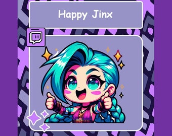 Happy Jinx Twitch Emote, Jinx Emote, Discord emote, League of Legends Emote, YouTube emote, Sub badge, Cheer badge, LoL Emote, Stream emote