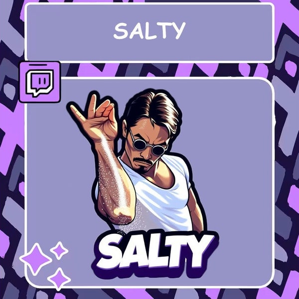 Emote salé Twitch, emote Discord, emote YouTube, emote Salt Bae, emote riche, alerte gamer salé, emote cuisine, emote nourriture, emote indispensable