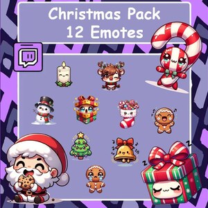 Christmas Twitch emotes, Discord emotes, Cute emotes, X-mas emotes, YouTube emotes, Tiktok emotes, Santa Claus emote, Holy night, Holidays