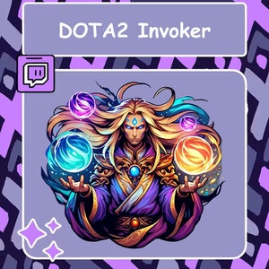 Op de afbeelding: Een digitale illustratie van Invoker, een personage uit het videospel Dota 2. Hij is een machtige tovenaar met lang blond haar en blauwe ogen. Hij houdt drie energiebollen in zijn handen: blauw, paars en oranje.