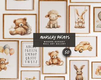 50 Nursery Gallery Wall Prints - Kids Room Wall Art Prints - Nursery Decor - Neutral Nursery Posters - Printable Girls Boys Gallery Wall Set