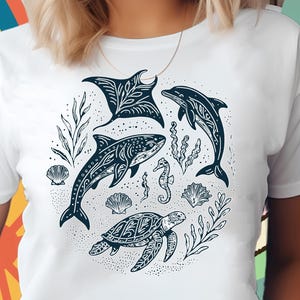 Vintage 90s Sea Animals Tee,Ocean Animals Shirt,Retro Sea Life T-shirt,Dolphin Whale Turtle,Oversized Ocean Tshirt,Dolphin Shirts Women,Tee