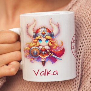 Personalized Viking Coffee Cup, Valka Valkyrie, 11 oz White Ceramic Mug, Cartoon Character Coffee Cup, Custom Viking Mug, Novelty Gift