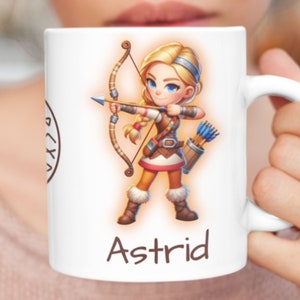 Personalized Viking Coffee Cup, Astrid the Archer, 11 oz White Ceramic Mug, Cartoon Character Coffee Cup, Custom Viking Mug, Novelty Gift