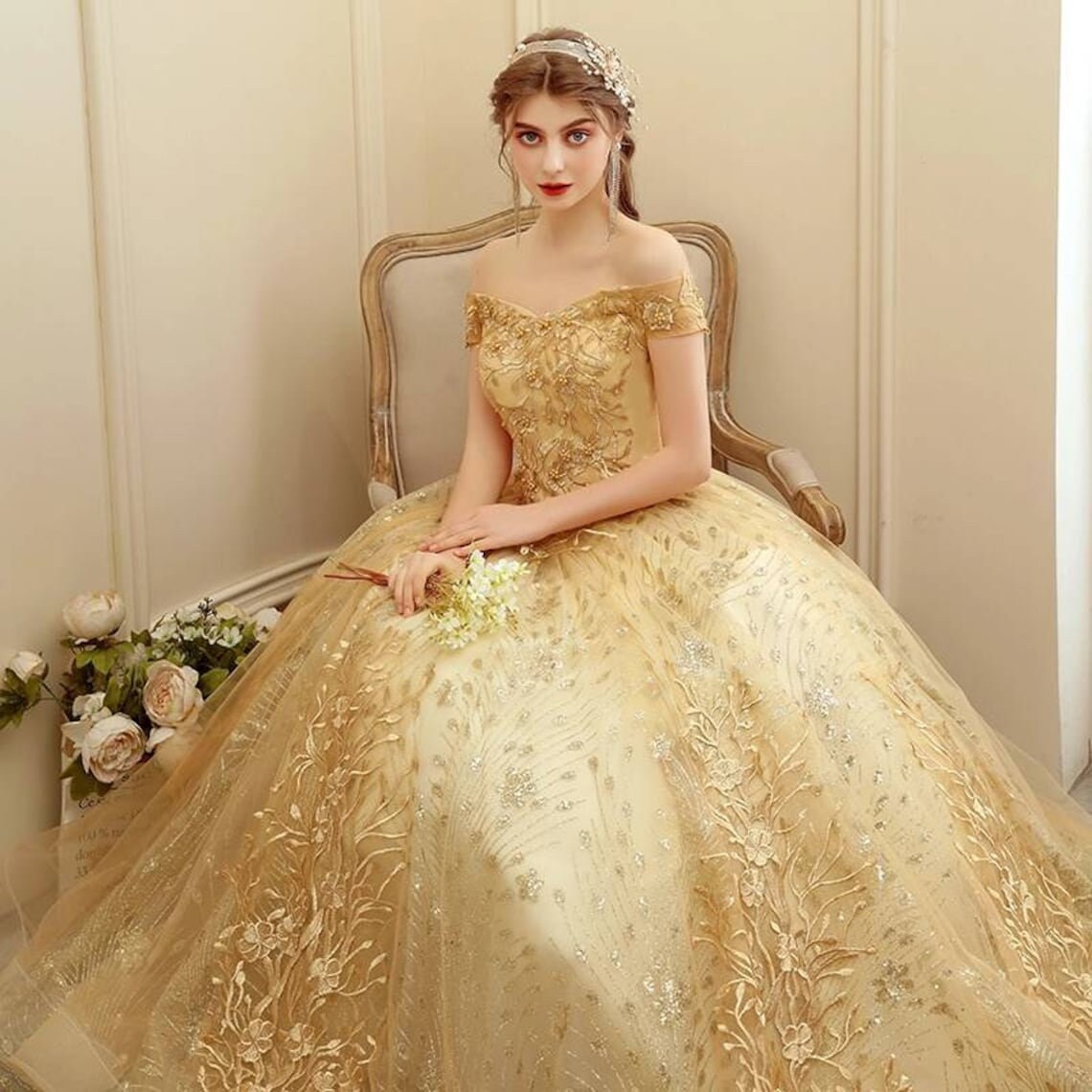 Prom Dress Beauty Ball Gown Dress Prom Dress Gold Prom - Etsy