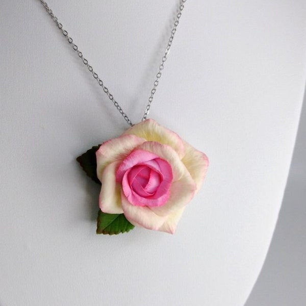 Polymer clay realistic roses necklace floral pendant Wedding Delicate color jewelry Bijoux femme Loc jewelry Botanical jewelry