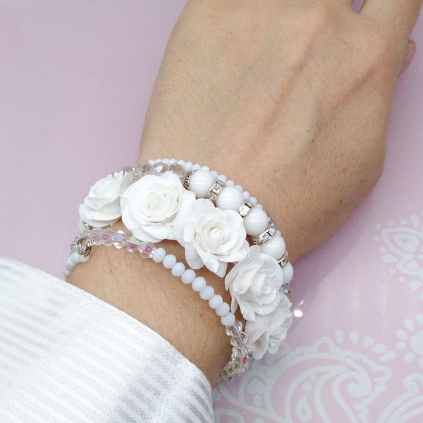 Armband femme bijoux Witte bloem kralenarmband Delicate armband Modearmband damesarmband cadeau voor haar loc sieraden unieke sieraden