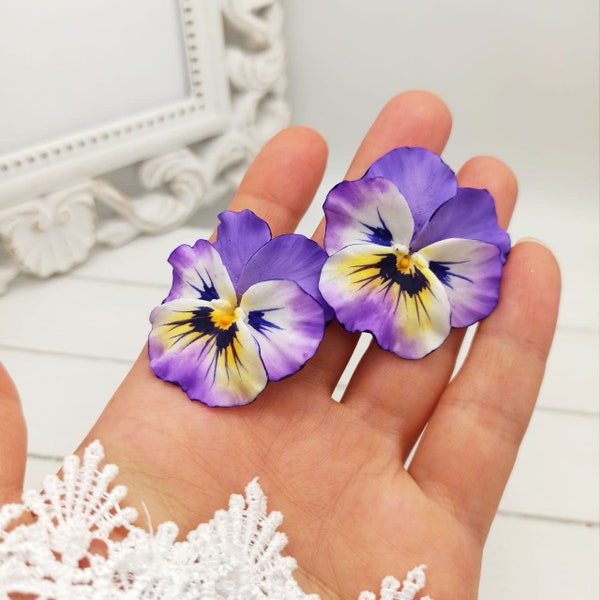 Pansy earrings Polymer clay earrings Polymer Flower earrings Pansies Polymer clay jewelry Purple earrings Floral Jewelry Clay jewelry
