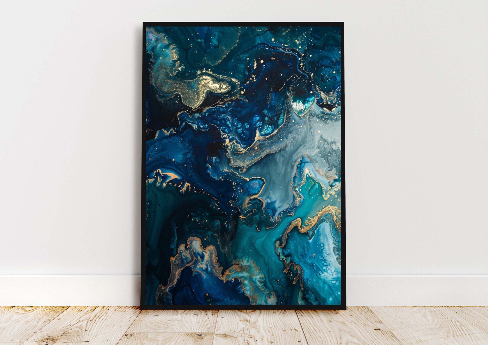 Opulent Tides Printable Wall Art Set | 4 Fluid Art Designs | Royal Blue ...