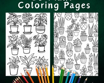 Plantenliefhebbers printbare kleurplaten | 28 Plantontwerpen | Plantpatroon | Bladeren | Monstera | Ontspannende kleurplaten | Geweldig cadeau-idee