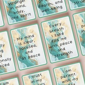 Tarjetas de afirmaciones positivas para la salud y el bienestar / 32 tarjetas imprimibles / Arte fluido / Atención plena / Salud mental / Autocuidado / Manifestación