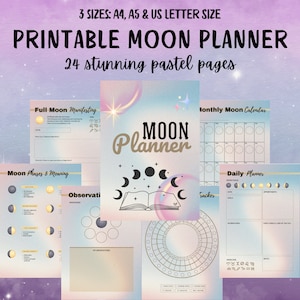 Printable Moon Planner | Moon Journal | Lunar Phases | Celestial Planner | Witchy Planner | Moon Tracker | Pastel Moon Calendar | Zodiac