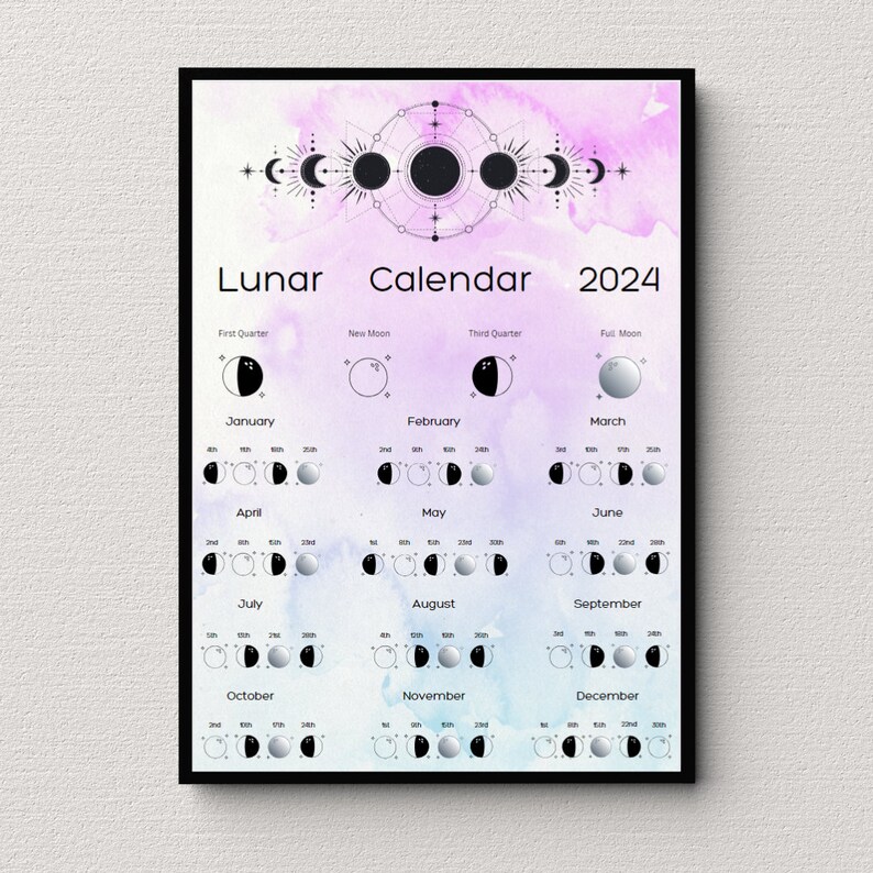 Printable 2025 Lunar Calendar Moon Phases 2025 Digital Download Pastel