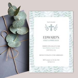 First Holy Communion, Invitation Template, Elegant Communion Invite, Editable First Communion Invitation Boy, Instant Download