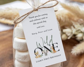 Wild One Safari Thank You Tag Editable | Jungle First Birthday Favor Tag Corjl | Digital Printable for Safari Party