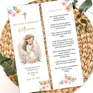 Erstkommunion, Lesezeichenvorlage, Elegantes Lesezeichen, Editierbares Lesezeichen zur Erstkommunion, Andenken, Sofortiger Download