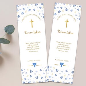 First Holy Communion, Bookmark Template, Elegant Bookmark, Editable First Communion Bookmark, Keepsake, Instant Download
