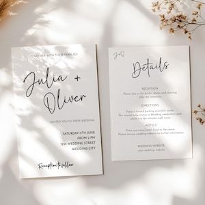 Minimalist Wedding Invitation Set • Editable Corjl Template • Modern Script Invite Suite • Printable RSVP & Details Card • Digital Download