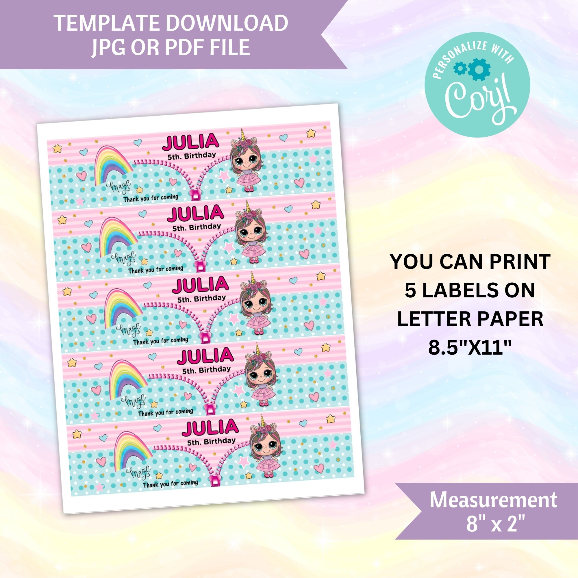 Doll Birthday Water Bottle Label, Template Instant Download, Doll ...