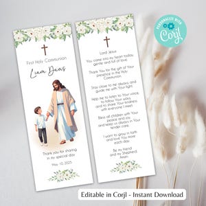 First Holy Communion, Bookmark Template, Elegant Bookmark, Editable First Communion Bookmark, Keepsake, Instant Download