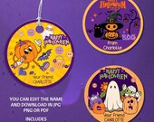 Editable Halloween Tags • Corjl Template • Trick or Treat Candy Labels • Spooky Party Favor Stickers • Instant Download