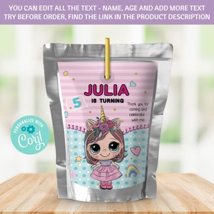 Doll Juice Label,Capri Sun Label, Template Instant Download, Doll Printable, Doll Party decorations, Doll Birthday party invite