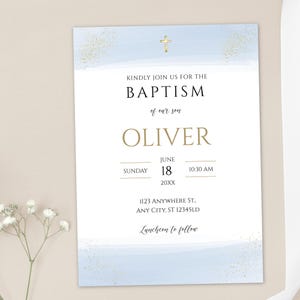 Invitation au baptême catholique pour garçon | Modèle d'invitation de baptême modifiable | Carte d'invitation numérique au baptême | Carte de baptême imprimable pour fils