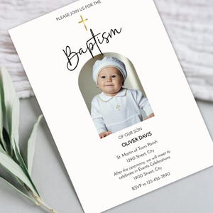 Baptism Invitation for Boy with Photo – Editable Corjl Template – Printable Christening Invite – Digital Download