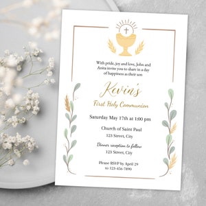 First Holy Communion, Invitation Template, Elegant Communion Invite, Editable First Communion Invitation Boy, Instant Download