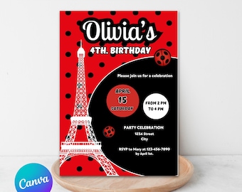 Editable Ladybug Birthday Invitation, Lady Bug Birthday Invitation, Printable Invitation Lady Bug