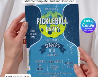 Pickleball Birthday Invitation Template Editable in Canva | Pickleball Party Invite | Instant Download Sports Birthday Invitation
