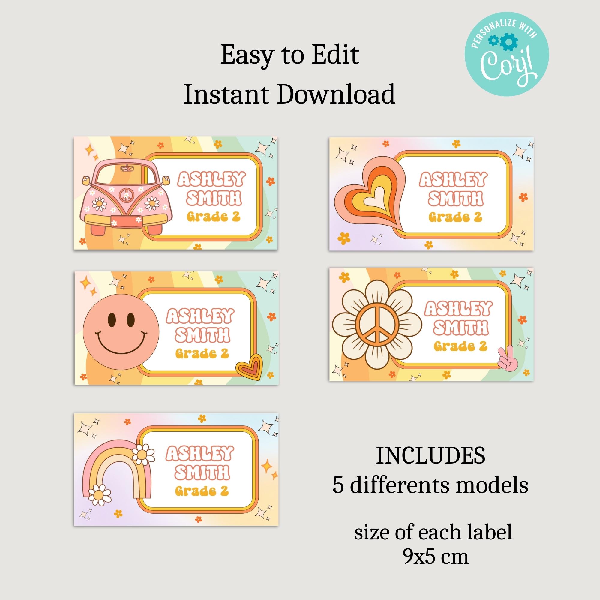 Retro Groovy School Labels, Classroom Printables, Name Labels for Kids ...