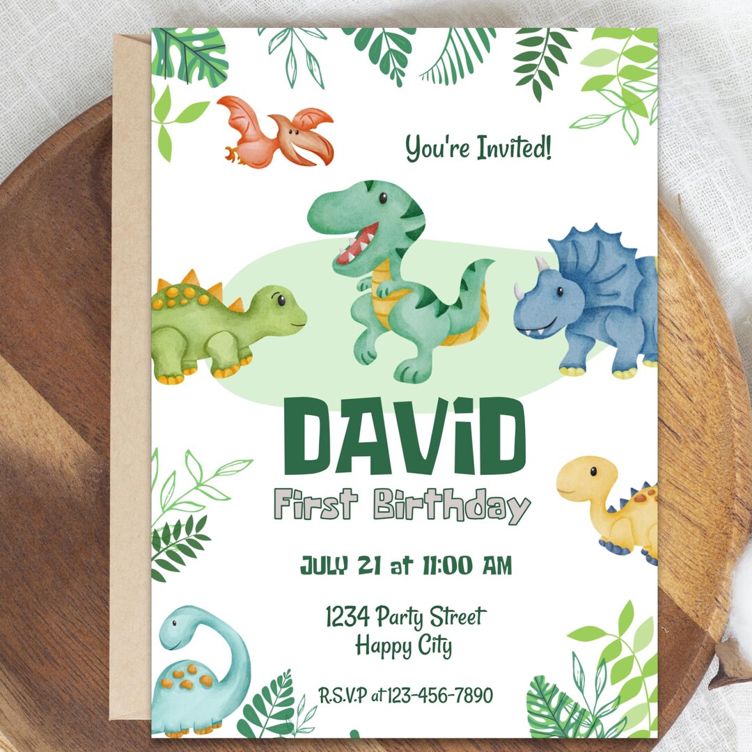 Editable Dinosaur Birthday Invitation for Boys | Green Jungle Party ...