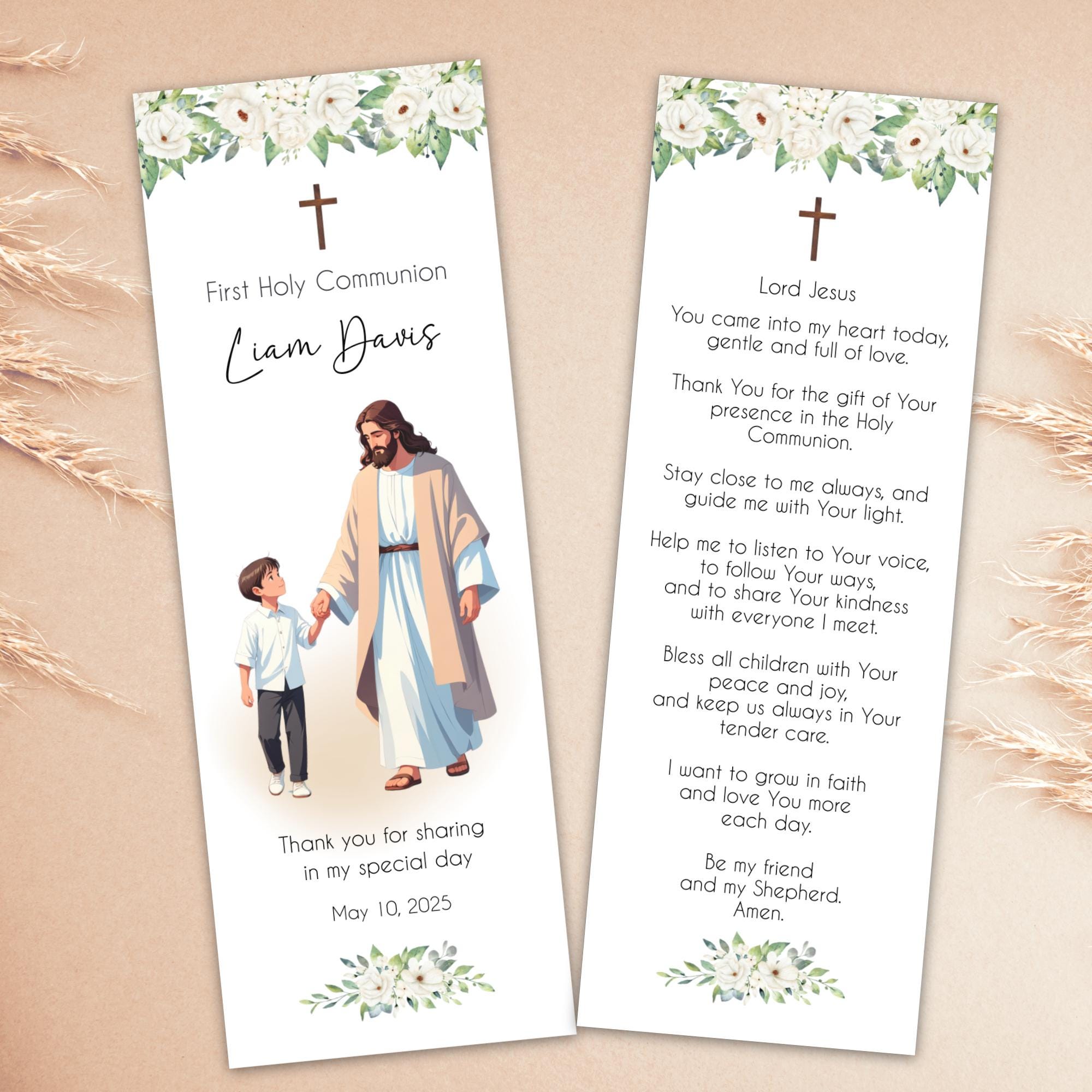 First Holy Communion, Bookmark Template, Elegant Bookmark, Editable ...