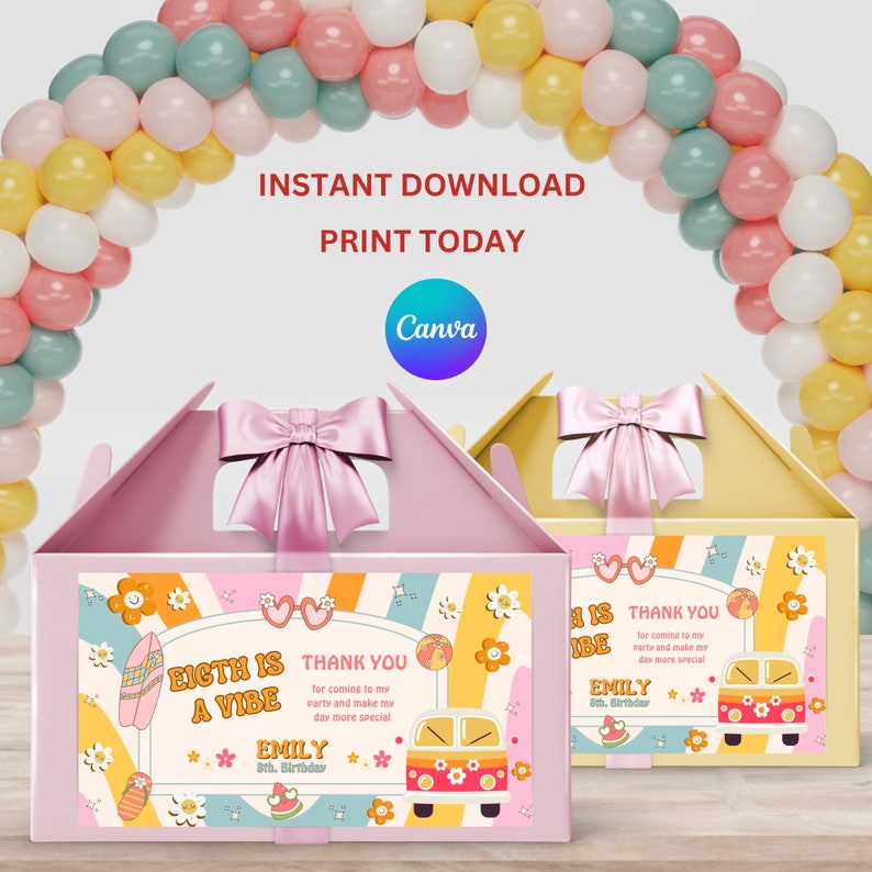 EDITABLE Eight is A Vibe Gable Box Label, Daisy 8th Birthday Label ...